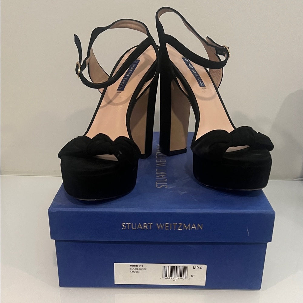 Stuart Weitzman Mirri 140 Black Suede Platform Heels